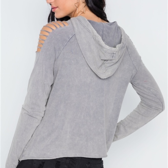 Grey Stonewash Laser Cut Shoulders Sweater - Picture 3 of 3